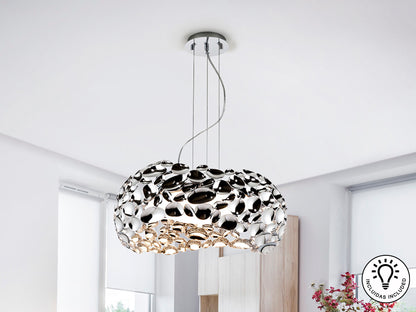 Lámpara colgante Narisa Ø47 cromada de Schuller con 5 luces, altura regulable, diseño moderno en metal y acrílico para comedor y salón.
