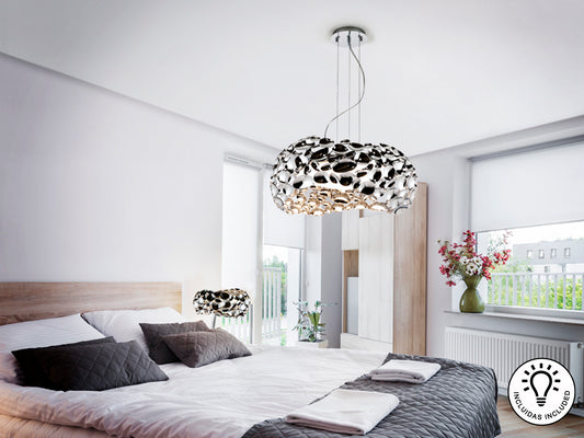 Lámpara colgante Narisa Ø47 cm cromado con 5 luces, de Schuller, en metal y acrílico, altura regulable, diseño moderno y contemporáneo para comedor o salón.