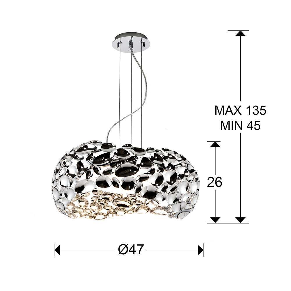 Medidas de Lámpara colgante Narisa Ø47 cromado de Schuller con 5 luces, diseño moderno, altura regulable, ideal para comedor o salón.