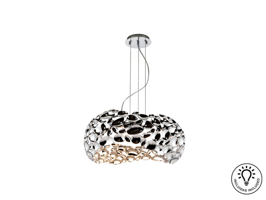Lámpara colgante Narisa Ø47 cm cromada con 5 luces, diseño moderno y altura regulable de Schuller para comedor y salón.