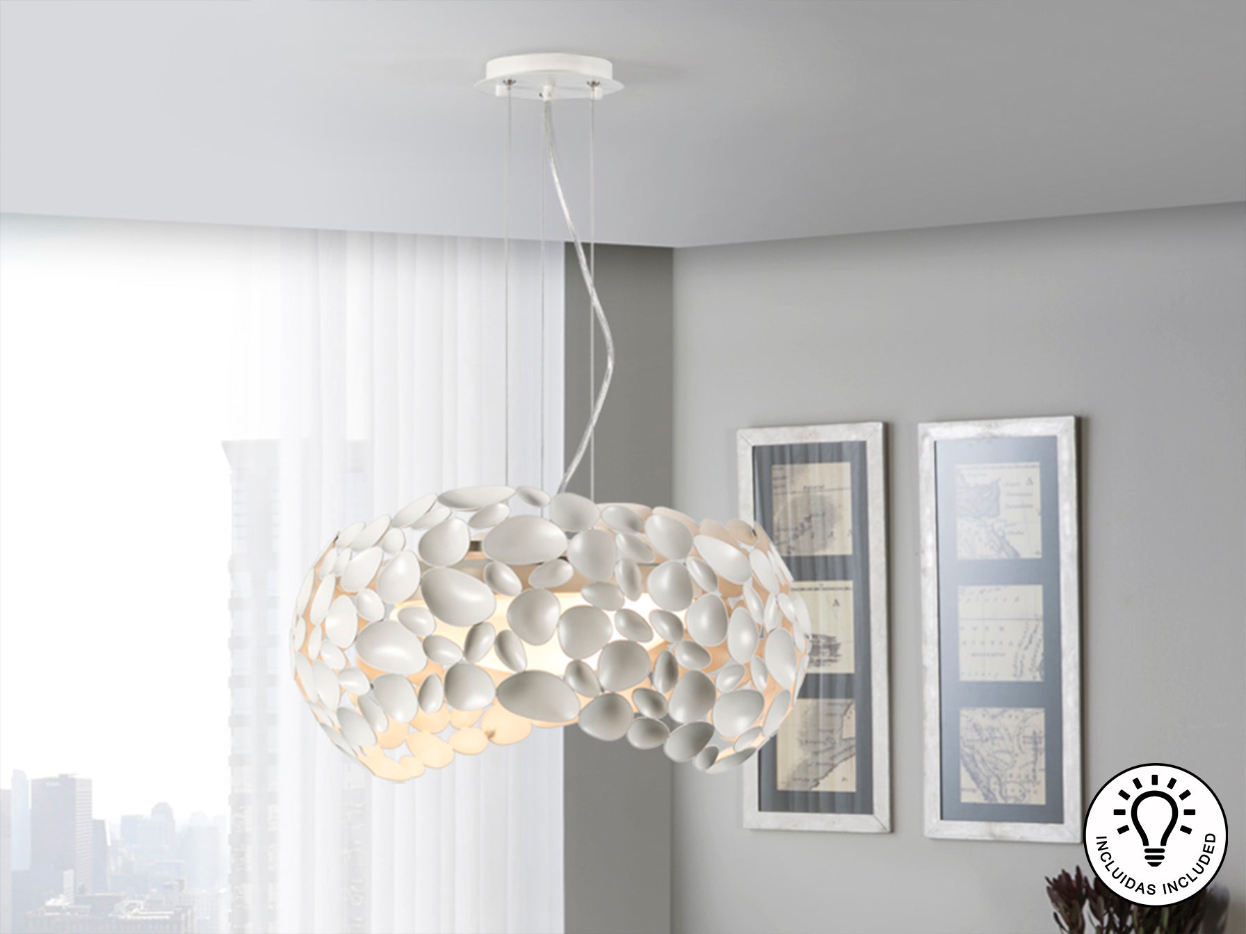 Lámpara de techo Narisa blanco mate Schuller, diseño moderno nórdico, con acrílico y metal, regulable en altura.