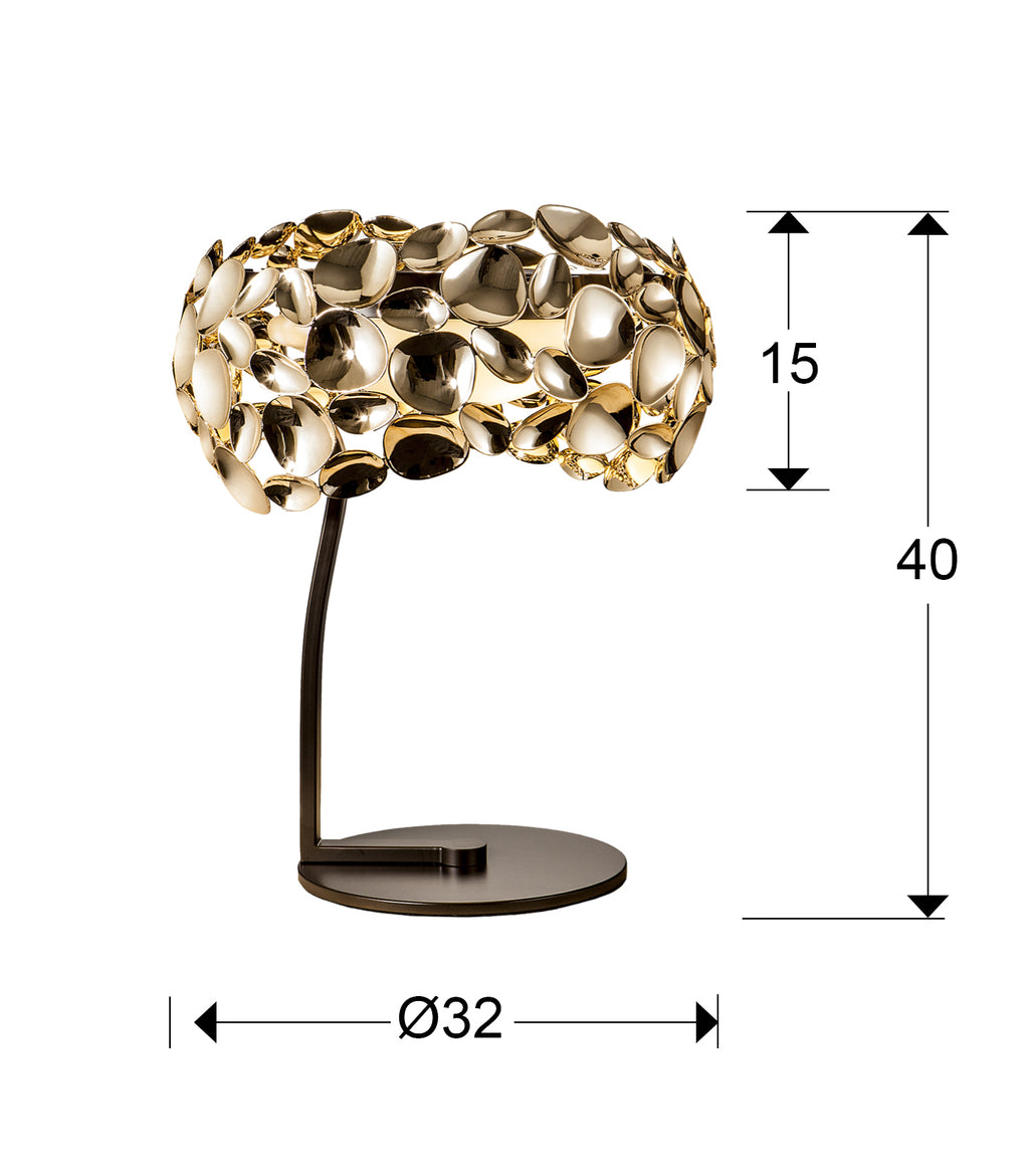 Medidas de Lámpara de sobremesa Narisa oro rosa Schuller 266544N, estilo Art Decó y moderno, en acrílico y metal para salón.