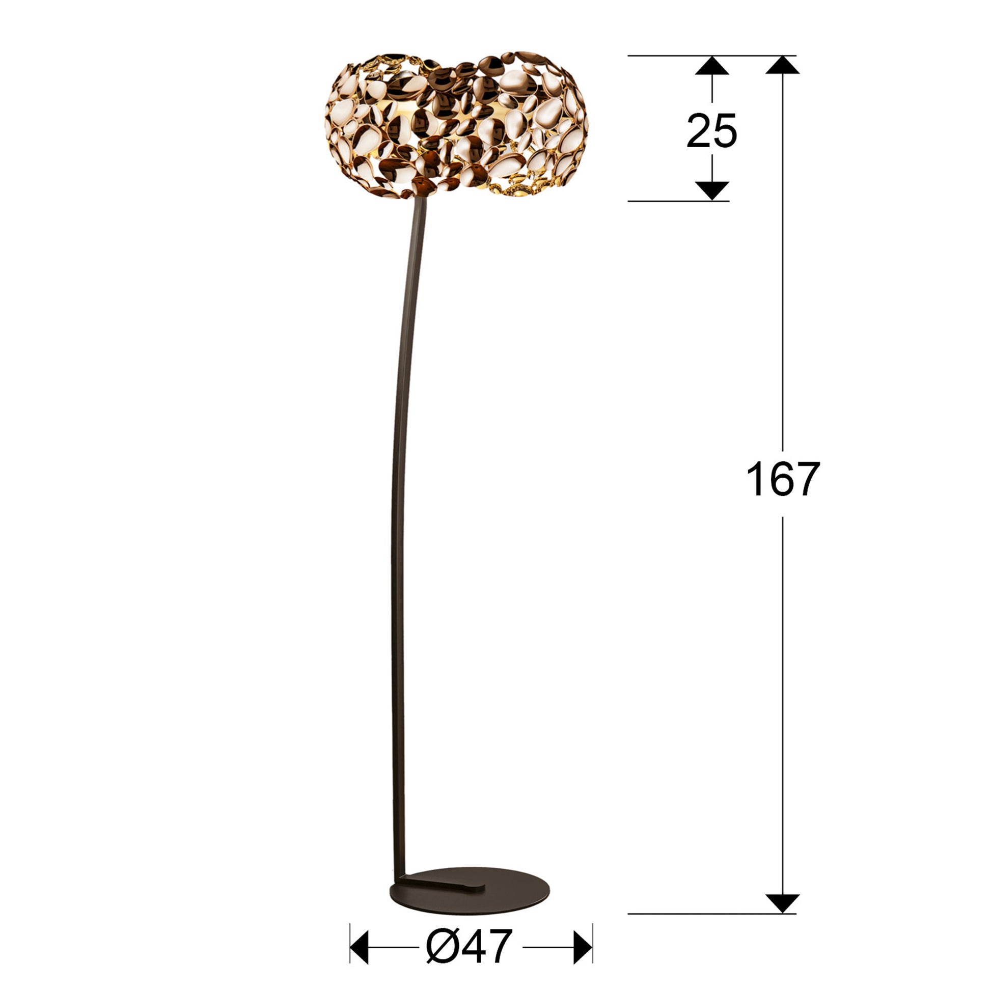 Medidas de Lámpara de pie Narisa Oro Rosa Schuller moderna, con acrílico y metal, ideal para salón.