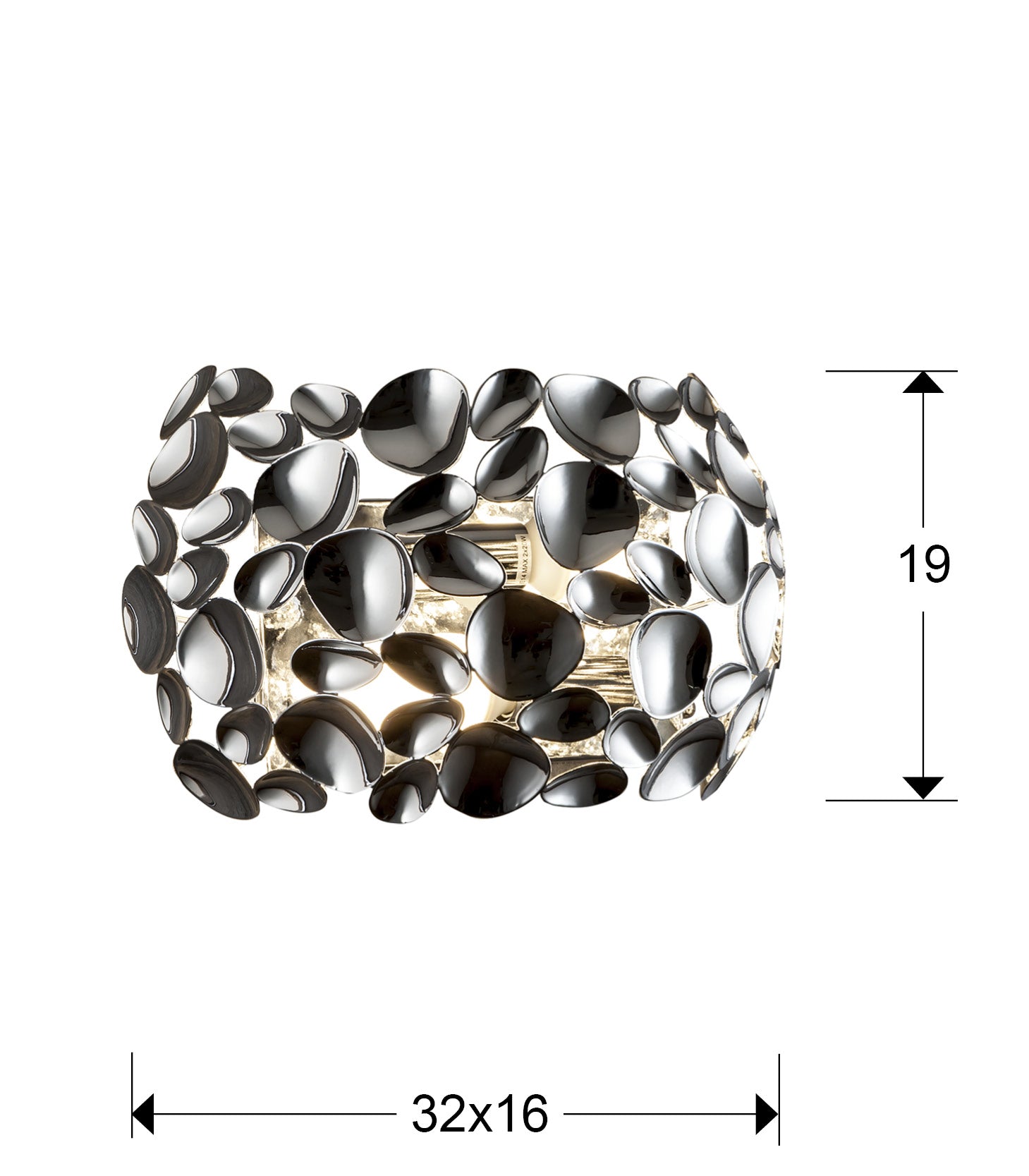 Medidas de Aplique Narisa Cromado Schuller 266724 con 2 luces, diseño minimalista moderno en metal para pasillo o salón.