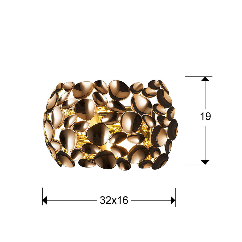 Medidas de Aplique Narisa Oro Rosa de Schuller, lámpara de pared en metal con diseño Art Deco y Glam contemporáneo, ideal para dormitorio o salón. Modelo 266782N.