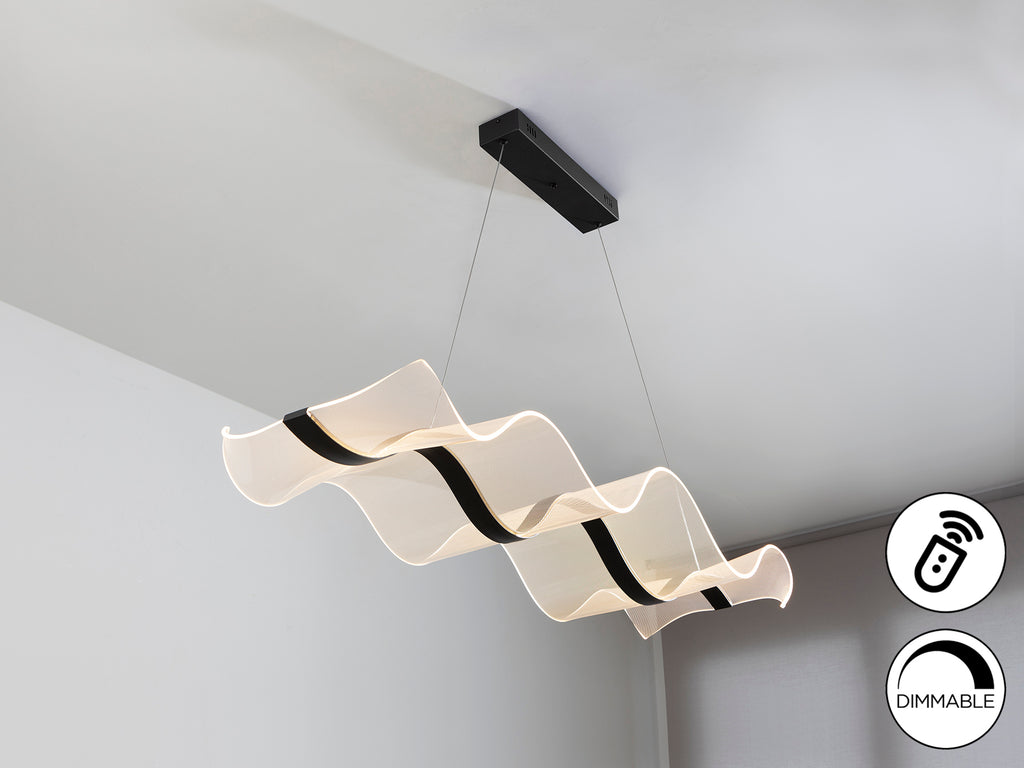 Lámpara de techo Olas Negra Schuller, diseño moderno LED dimmable y regulable en altura para comedor y salón.