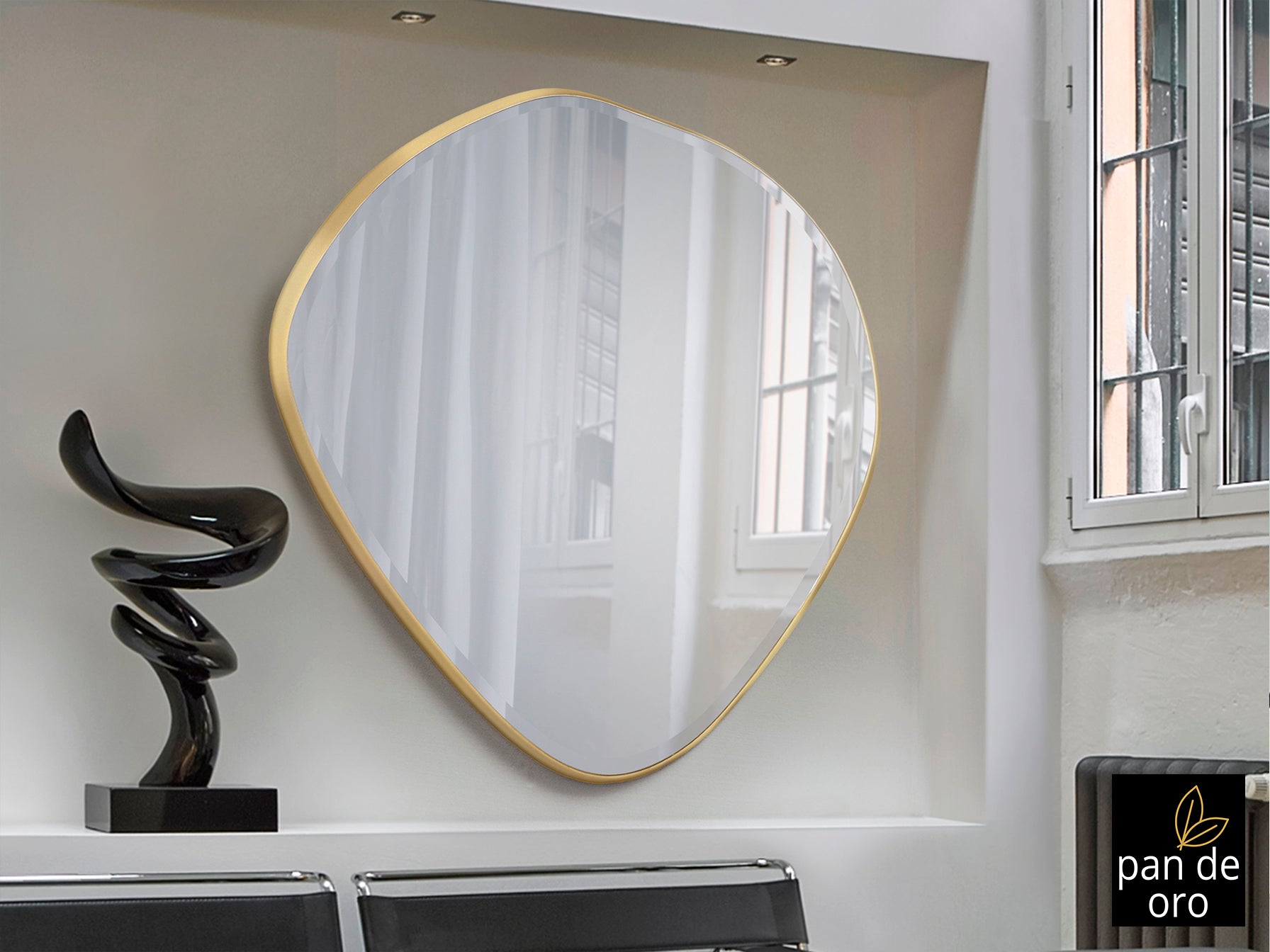 Espejo Mimo 114x110 cm Pan de Oro Schuller Art Deco, diseño Glam con cristal Dorado para decoración de salón.