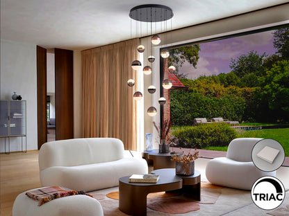 Lámpara de techo Orbes 13L en negro, cobre y latón, LED dimmable, diseño moderno de Schuller para salón.