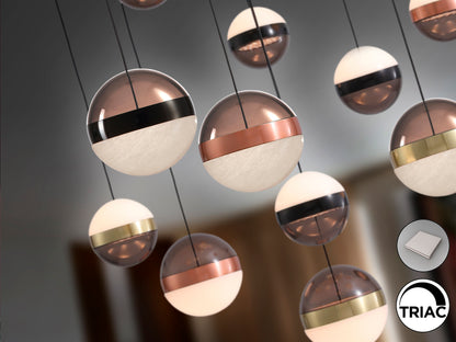 Lámpara de techo Orbes 13L en negro, cobre y latón, LED dimmable, diseño moderno de Schuller para salón.