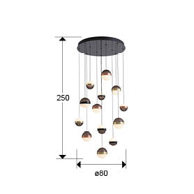 Medidas de Lámpara de techo Orbes 13L en negro, cobre y latón, diseño moderno LED dimmable de Schuller para salón.