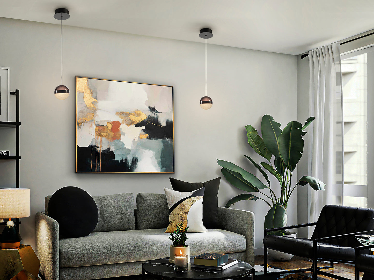 Lámpara colgante Orbes 1L cromo negro Schuller con cristal LED moderno para comedor y salón.