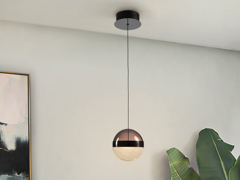 Lámpara Colgante Orbes D15 Cromo Negro Schuller LED, diseño moderno en cristal smoke y metal para salón.