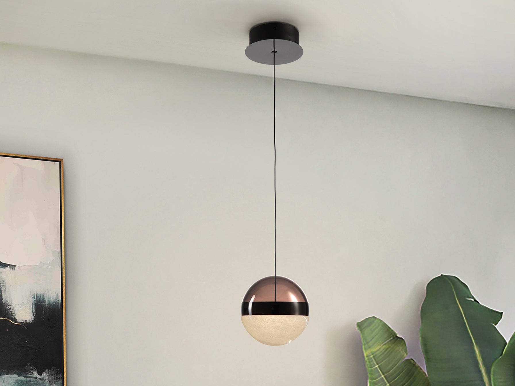 Lámpara Colgante Orbes D15 Cromo Negro Schuller LED, diseño moderno en cristal smoke y metal para salón.