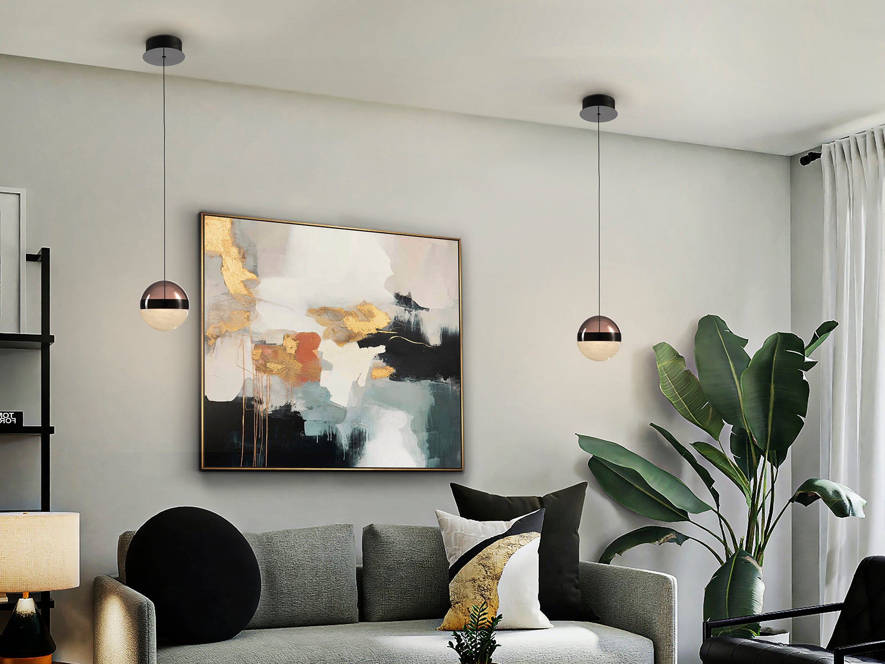 Lámpara colgante Orbes D15 Cromo Negro Schuller, diseño moderno con cristal smoke, LED y metal para salón.