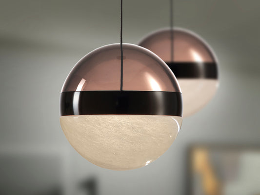 Lámpara colgante Orbes D15 cromo negro Schuller, diseño moderno con cristal smoke y LED, ideal para salón.