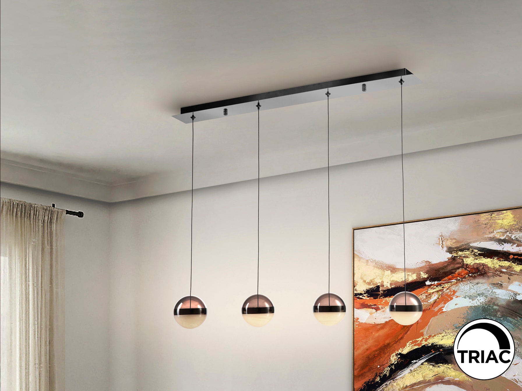 Lámpara de techo ORBES 4 luces cromo negro Schuller, diseño moderno con cristal y metal, LED dimmable, ideal para comedor y salón.