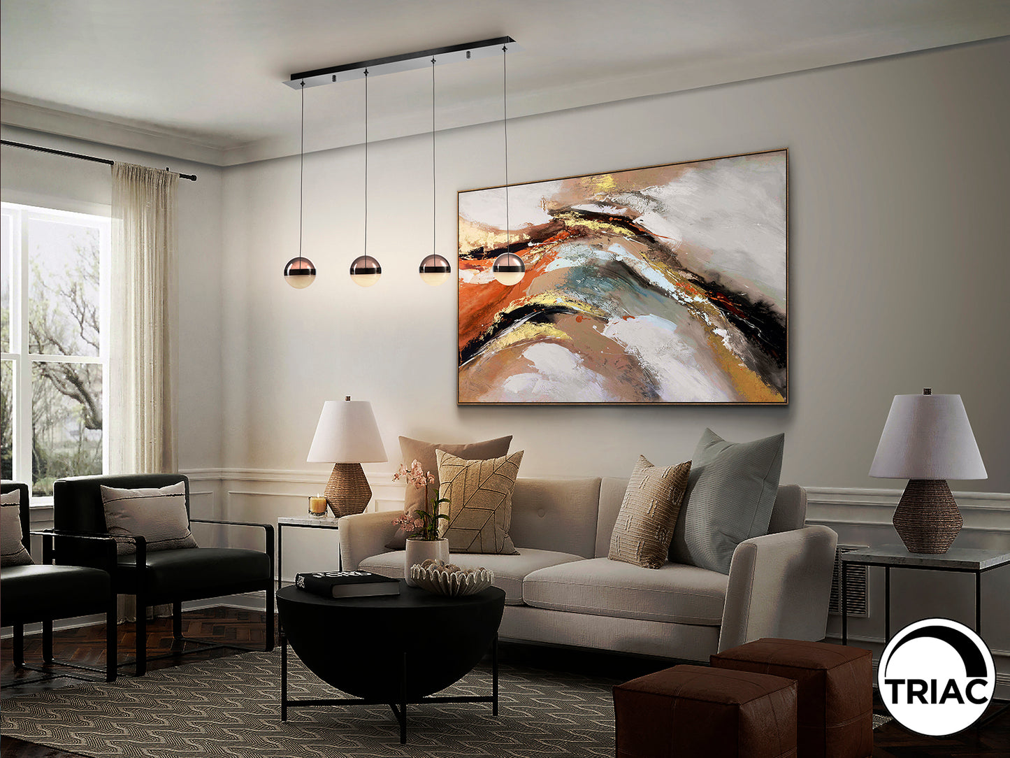 Lámpara de techo ORBES 4 luces cromo negro Schuller, diseño moderno con cristal y metal, LED dimmable para comedor y salón.