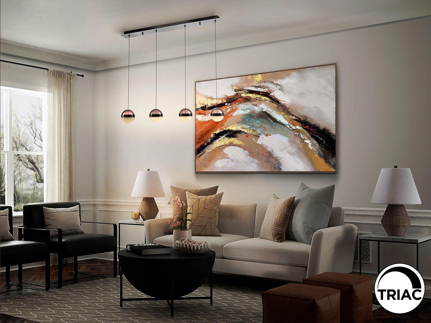 Lámpara de techo ORBES 4 luces cromo negro Schuller, diseño moderno con cristal y metal, LED dimmable para comedor y salón.