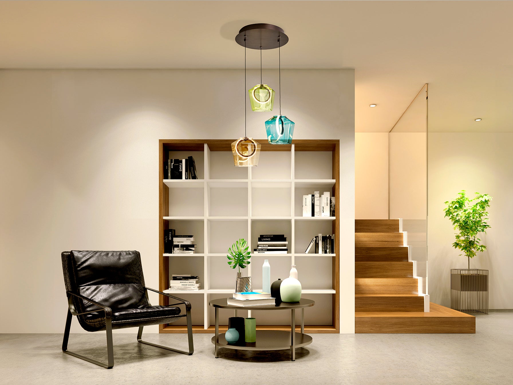 Lámpara colgante Ingrid de Schuller con 3 luces LED en bronce oscuro, diseño moderno, materiales aluminio y cristal, ideal para salón.