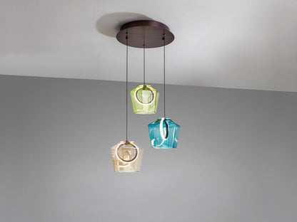 Lámpara colgante Ingrid de Schuller con 3 luces LED en bronce oscuro, diseño moderno y cristal para salón.