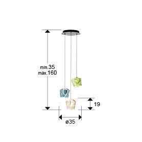 Medidas de Lámpara colgante Ingrid de Schuller con 3 luces LED en bronce oscuro, diseño moderno, cristal y aluminio para salón.