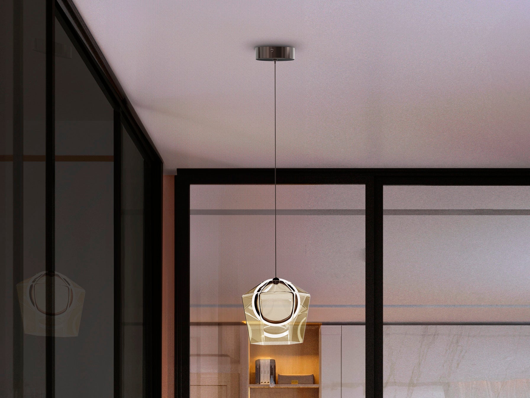 Lámpara colgante Ingrid en bronce oscuro y champán con iluminación LED, de Schuller.