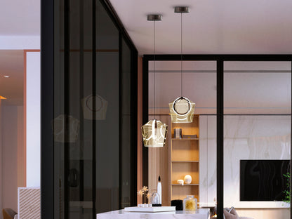 Lámpara colgante Ingrid en bronce oscuro y champán con iluminación LED, de Schuller, diseño moderno para salón.