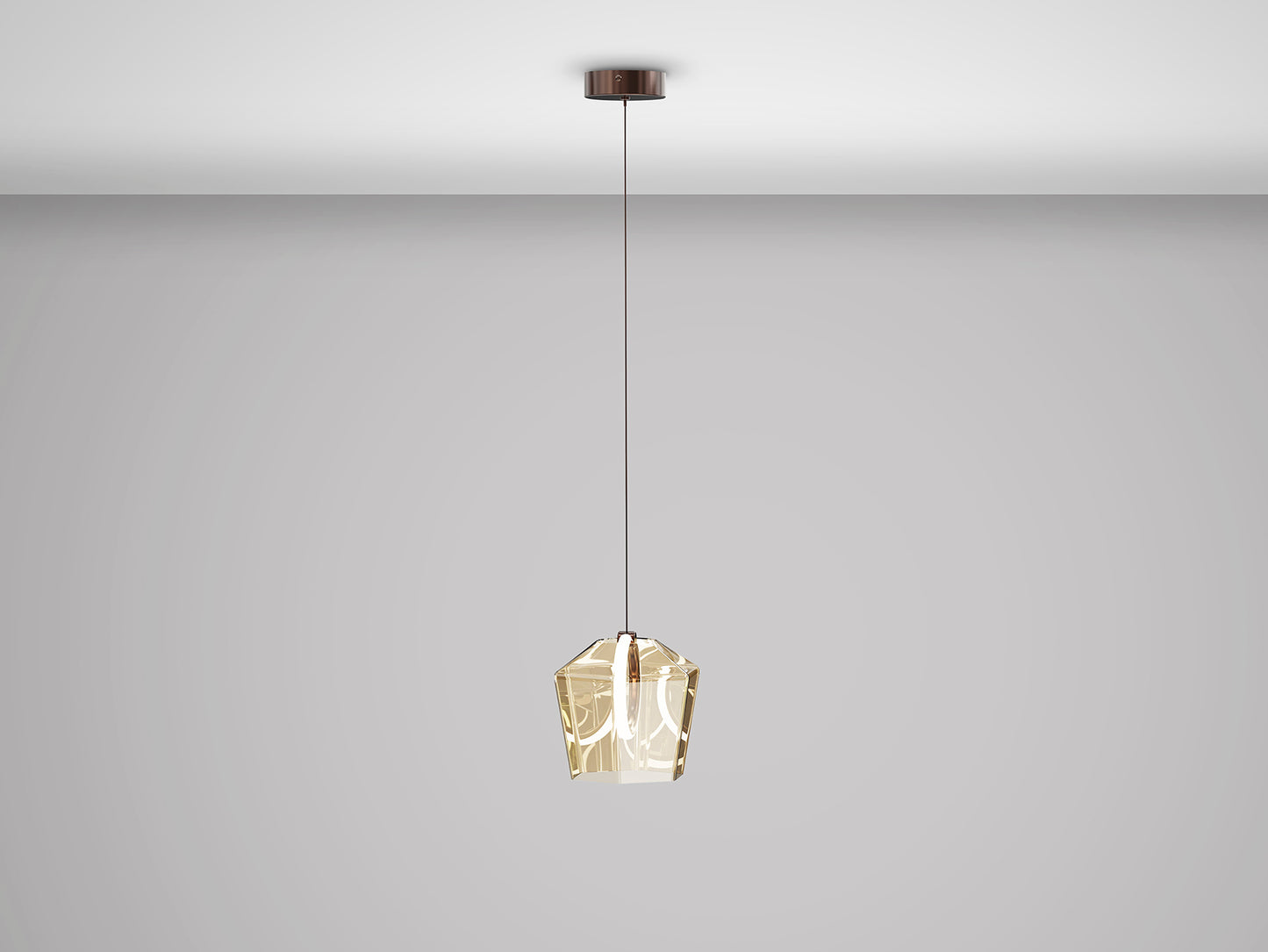 Lámpara colgante Ingrid en bronce oscuro y champán de Schuller con iluminación LED, cristal y diseño moderno para salón.