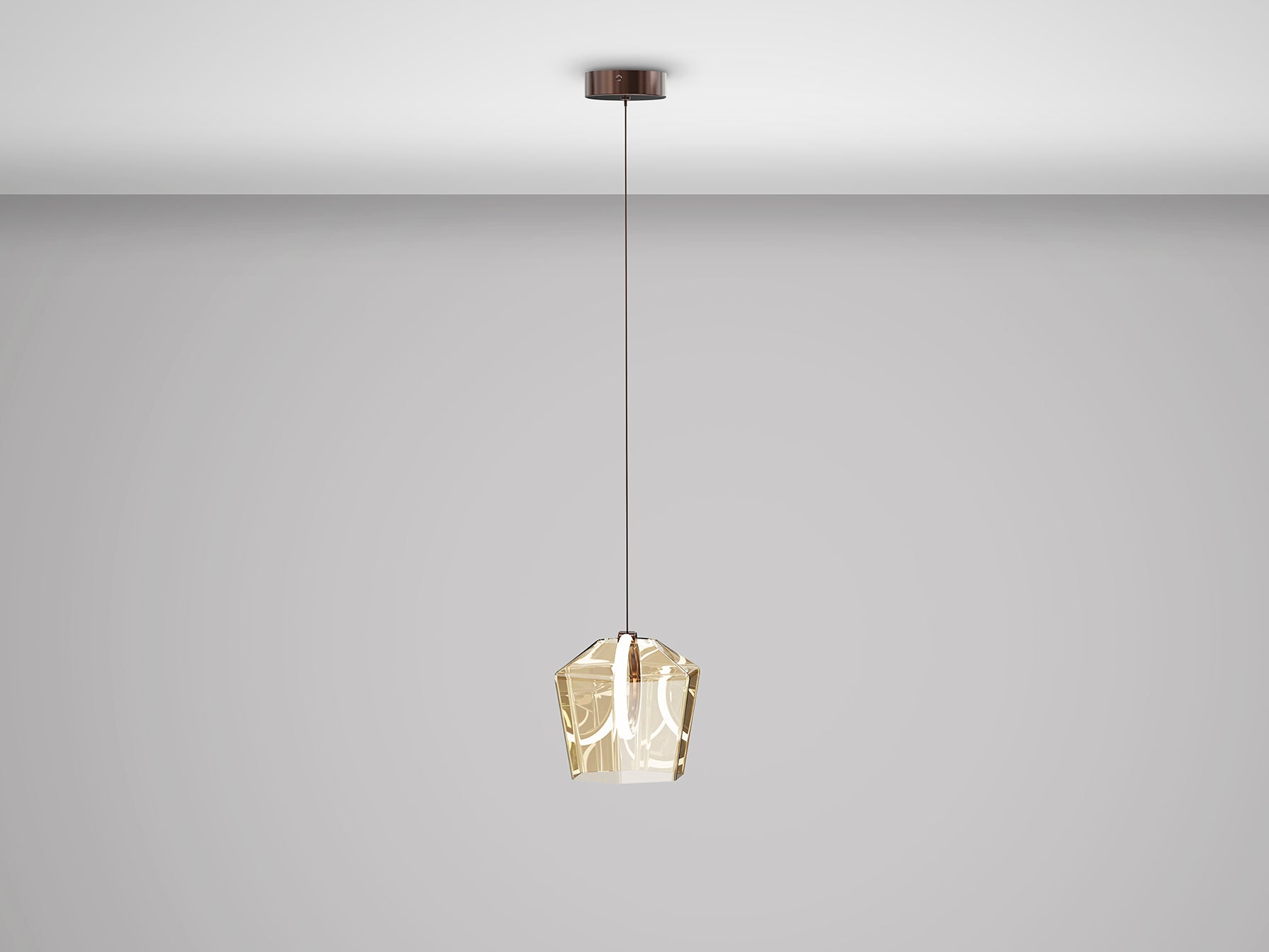 Lámpara colgante Ingrid en bronce oscuro y champán de Schuller con iluminación LED, cristal y diseño moderno para salón.