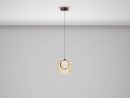 Lámpara colgante Ingrid en bronce oscuro y champán de Schuller con iluminación LED, cristal y diseño moderno para salón.