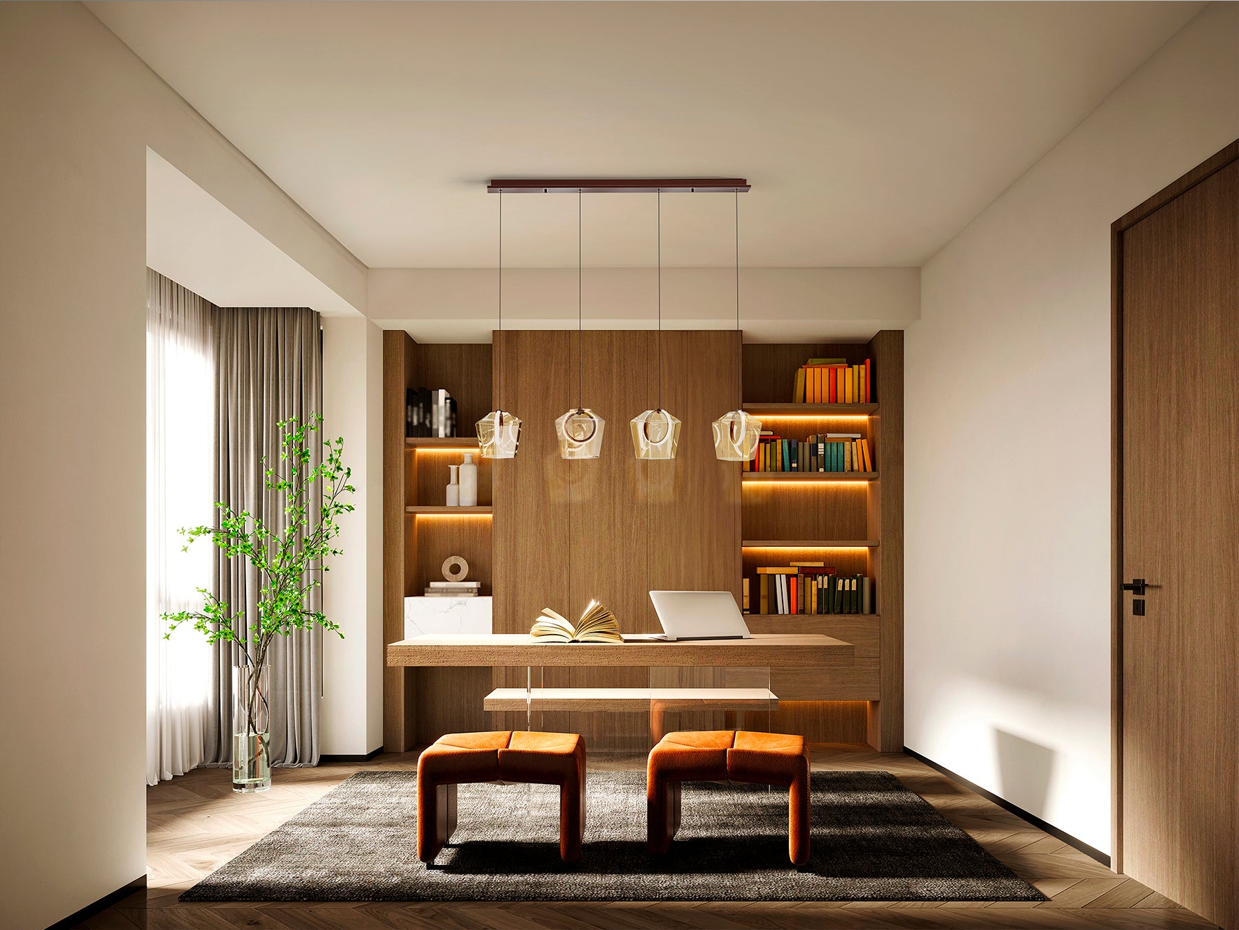 Lámpara de techo Ingrid con 4 luces en bronce champán de Schuller, diseño moderno LED para comedor y salón.