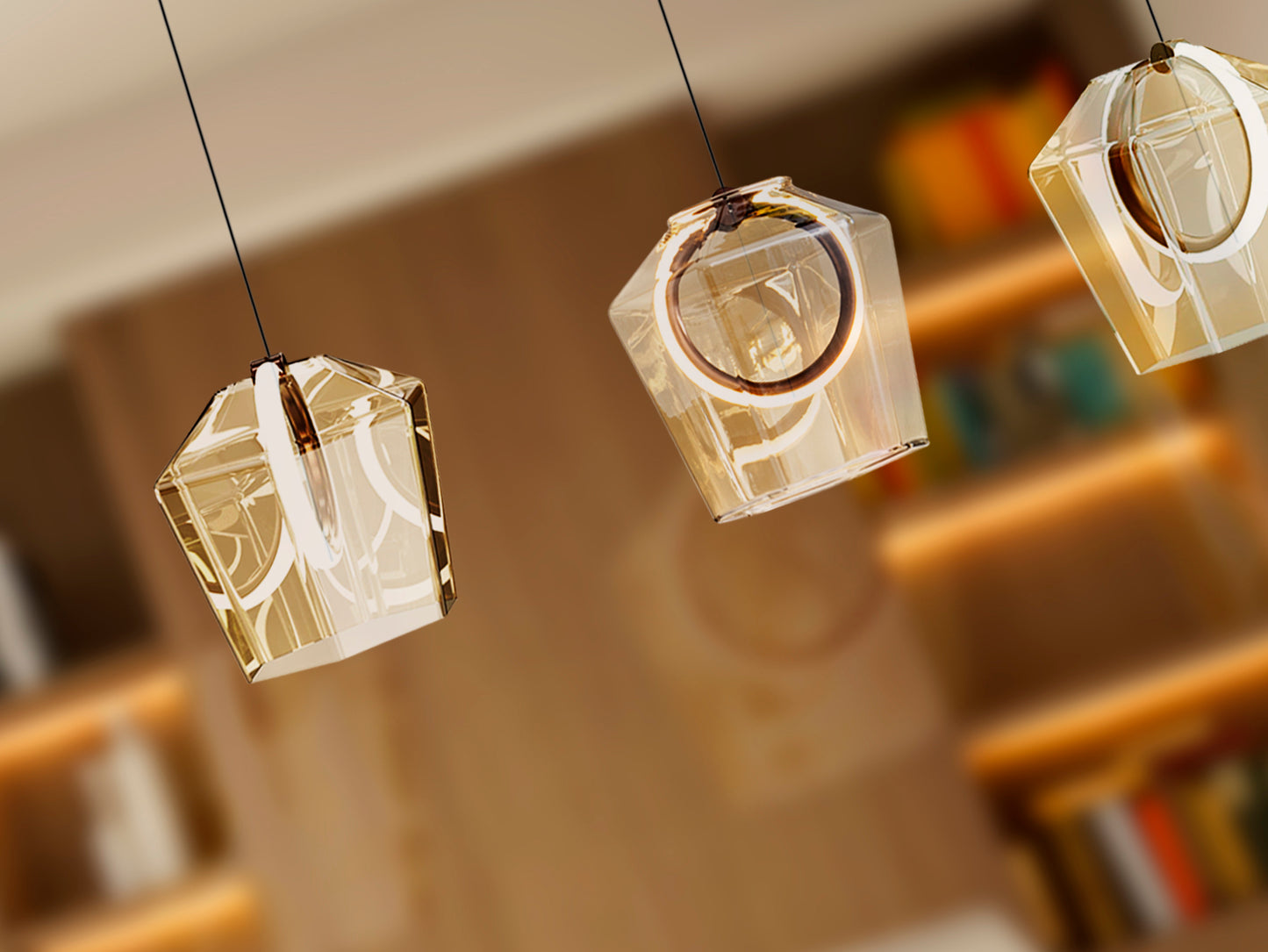 Lámpara de techo Ingrid con 4 luces LED en bronce champán, diseño moderno de Schuller para comedor y salón.