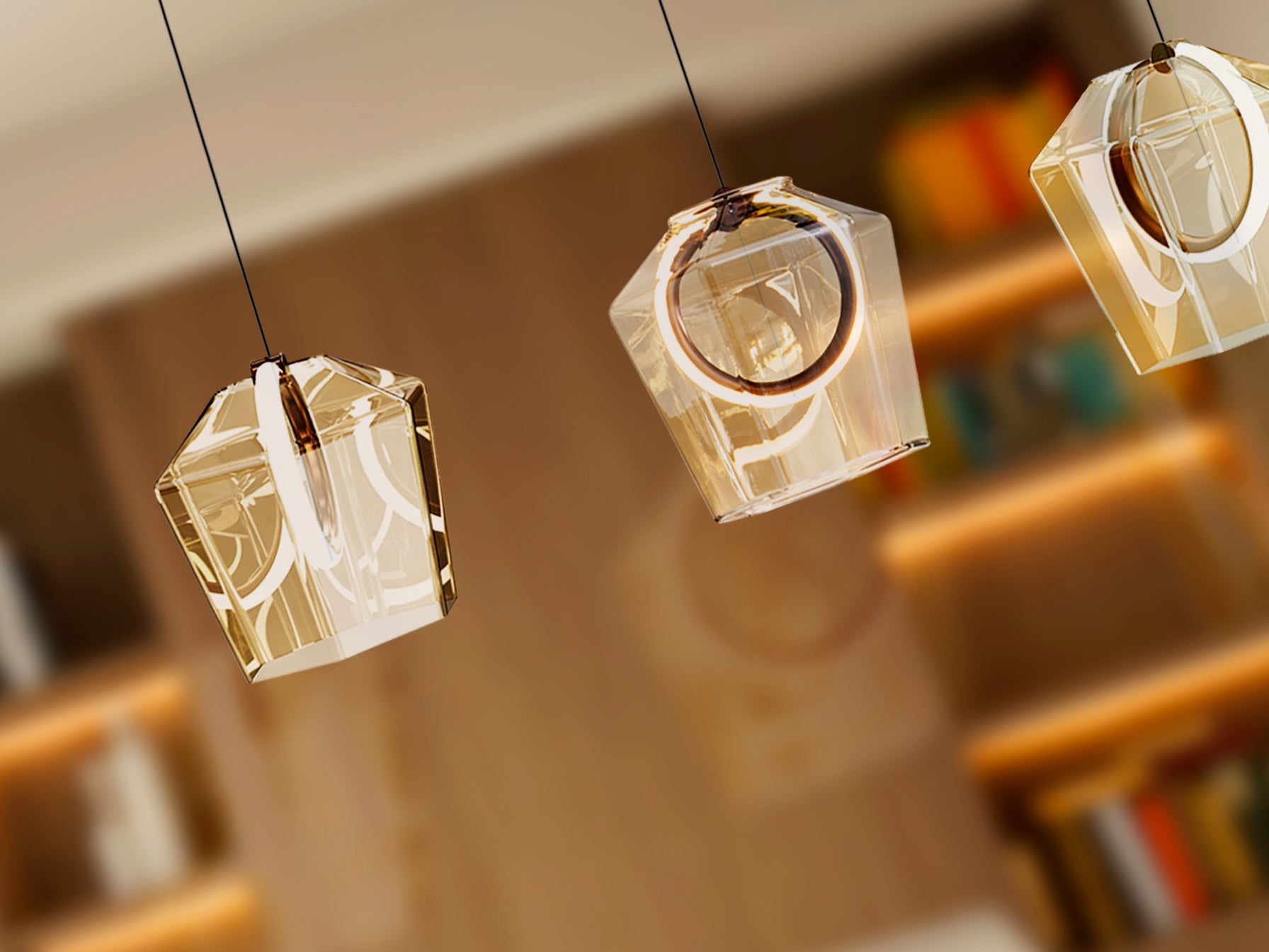 Lámpara de techo Ingrid con 4 luces LED en bronce champán, diseño moderno de Schuller para comedor y salón.