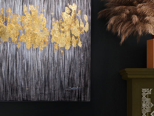 Cuadro acrílico Sendero 80x160 cm en oro, arte moderno Schuller 285179.