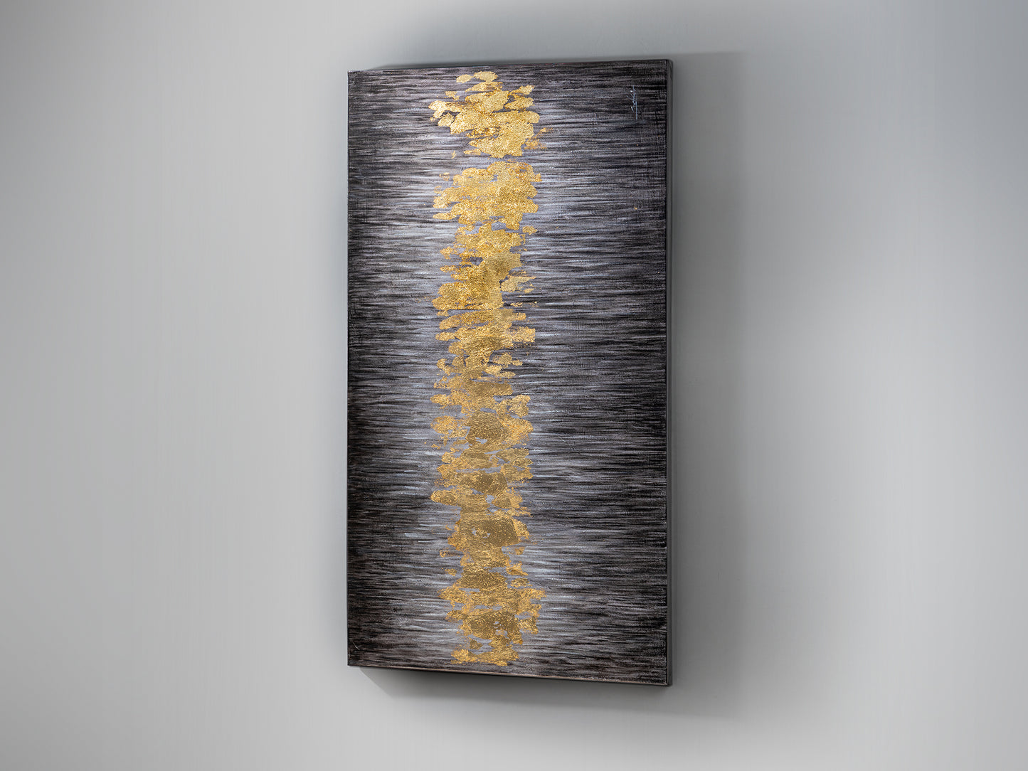 Cuadro acrílico Sendero 80x160 cm en oro de Schuller 285179, arte moderno y contemporáneo para decoración de comedor y salón.