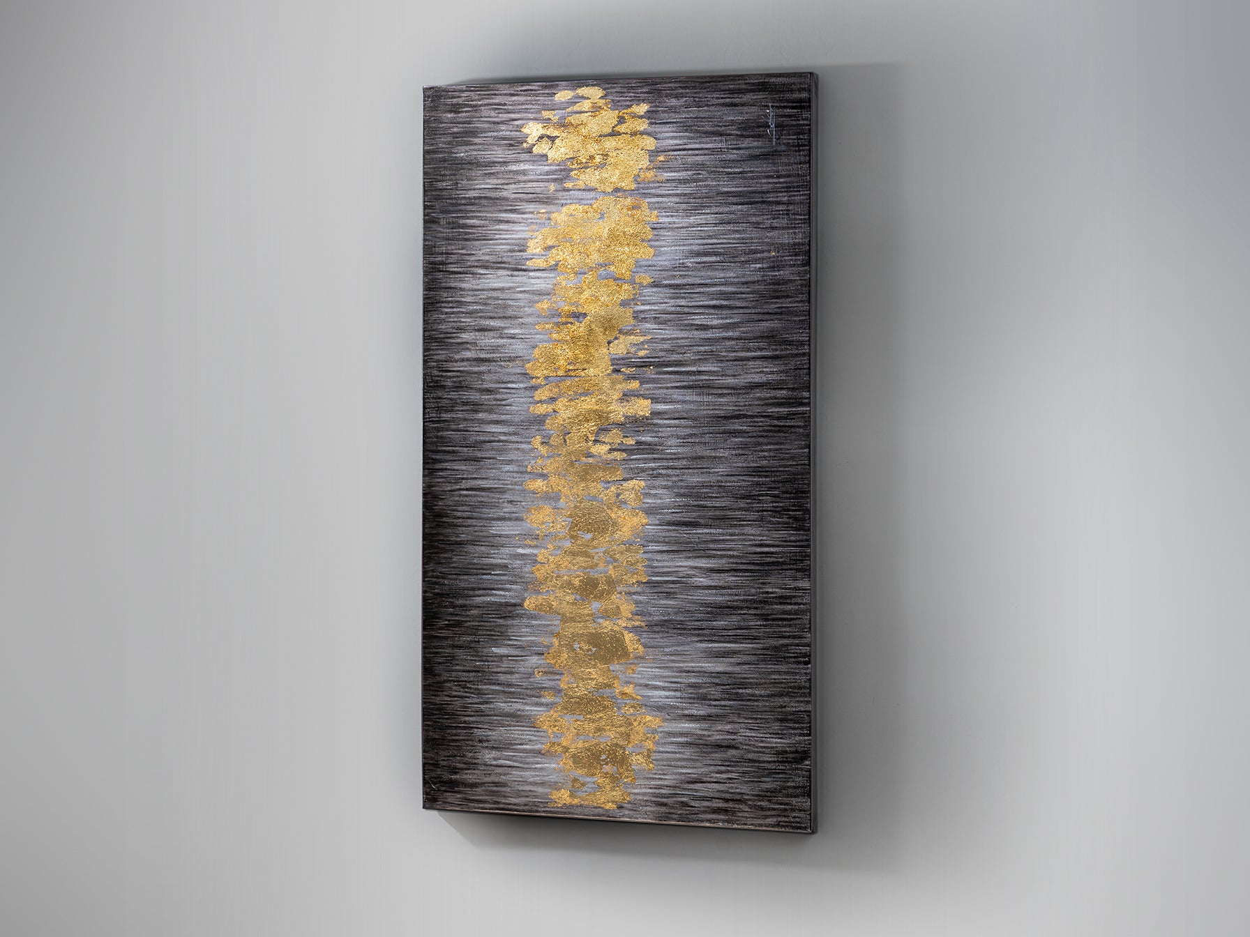Cuadro acrílico Sendero 80x160 cm en oro de Schuller 285179, arte moderno y contemporáneo para decoración de comedor y salón.