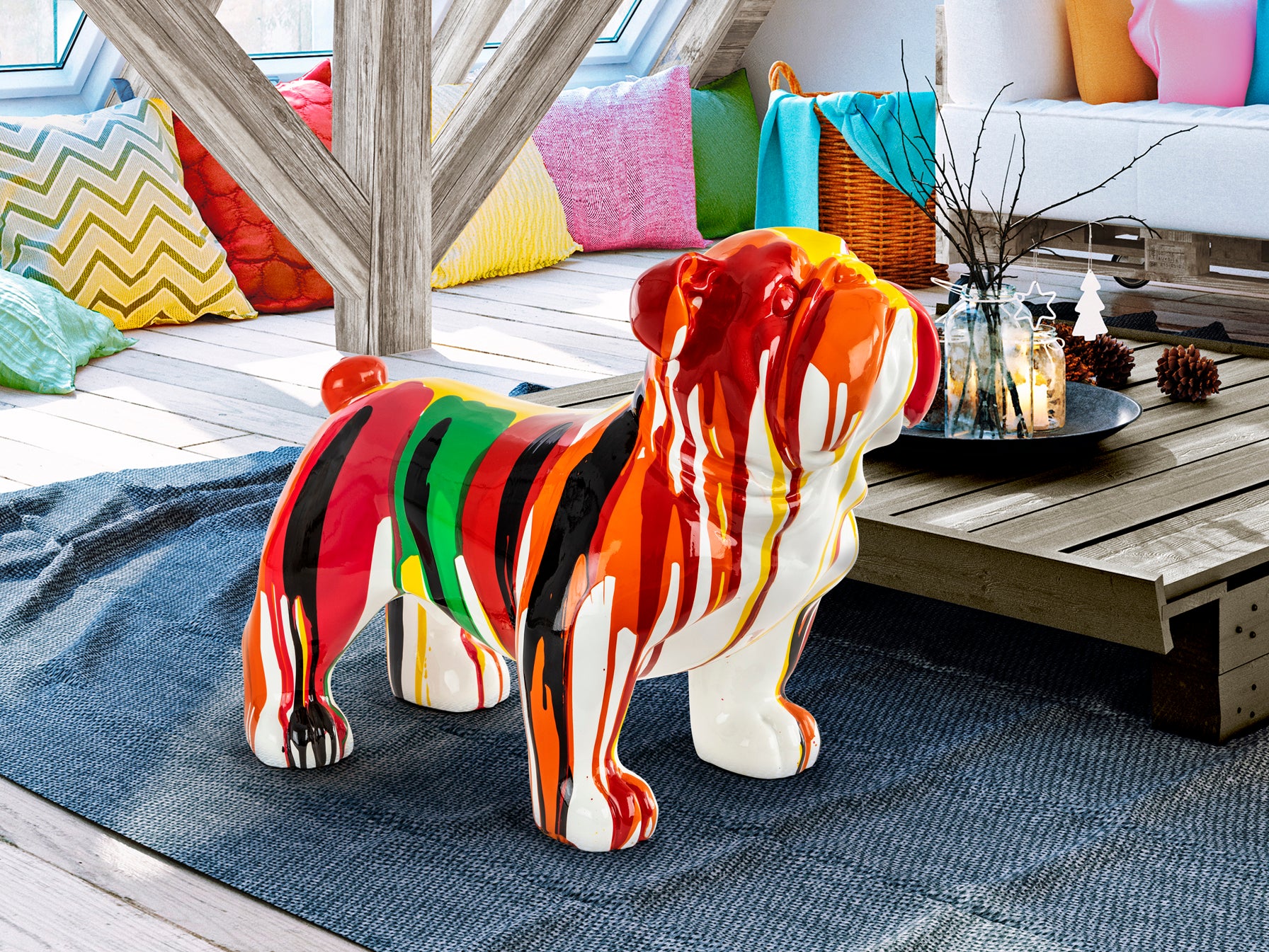 Figura decorativa OTTO Bulldog Mediano en colores vibrantes, estilo pop art moderno de resina, ideal para recibidor o salón, de Schuller.