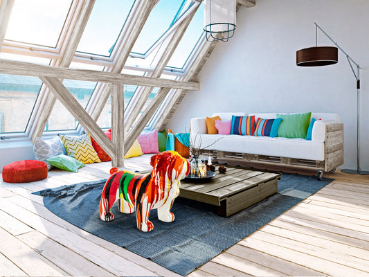 Figura Decorativa OTTO Bulldog Mediano en Colores, Estilo Pop Art y Moderno, Hecha de Resina por Schuller para Recibidor o Salón. Ref. 285257.