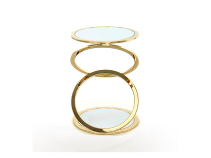 Mesa auxiliar redonda Aros Ø45 en oro brillo de Schuller, diseño Art Decó con acero y espejo para salón.