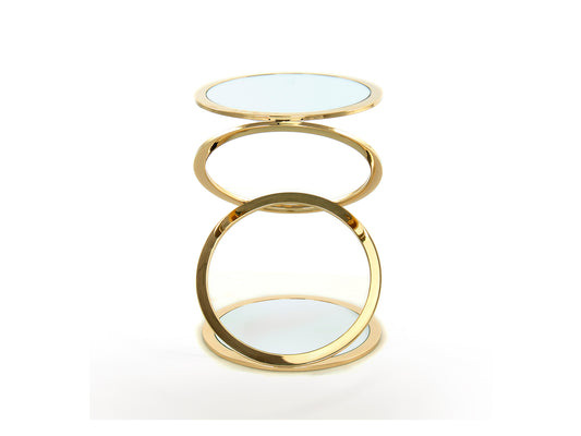 Mesa auxiliar redonda Aros Ø45 en oro brillo de Schuller, diseño Art Decó con acero y espejo para salón.