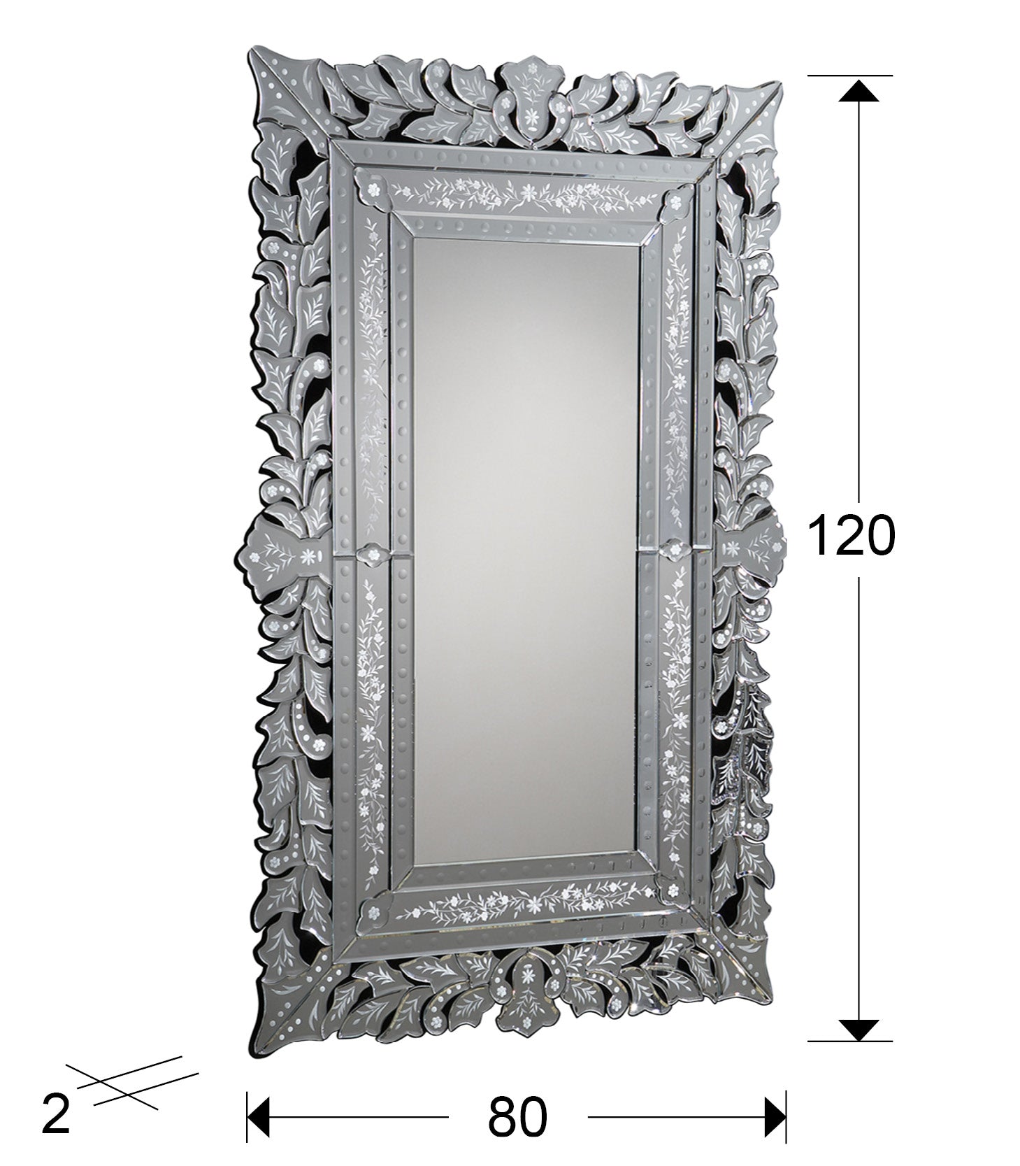 Medidas de Espejo Cleopatra tallado en negro de Schuller, estilo Art Decó, 120x78 cm, para pared y salón.