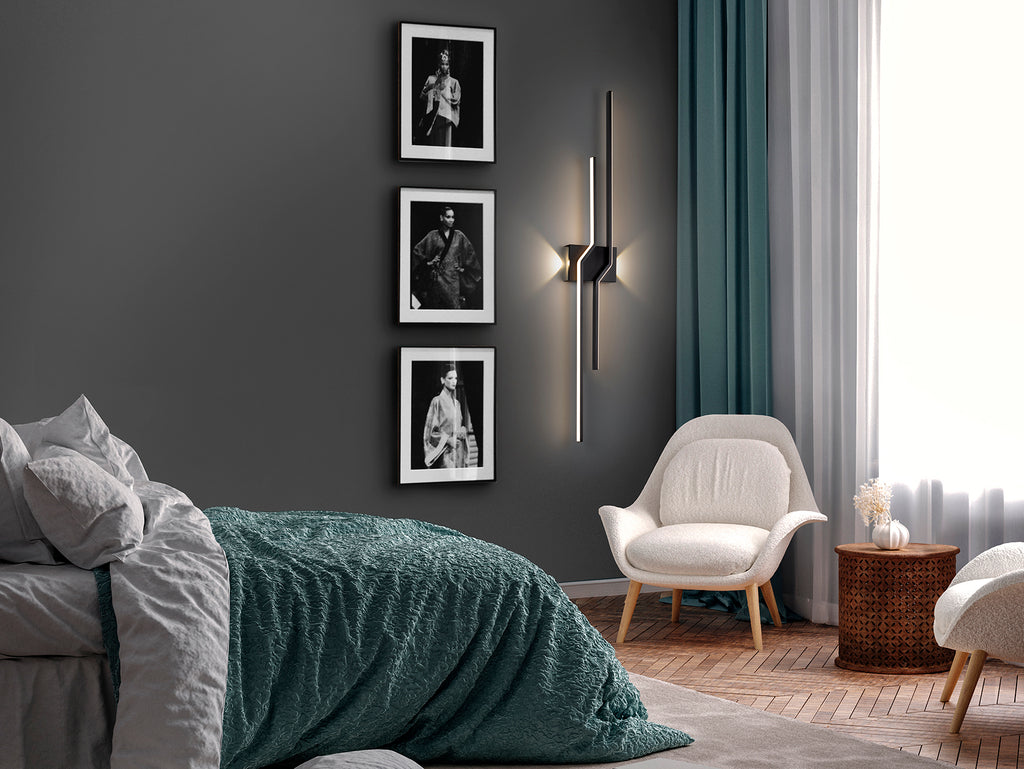 Aplique de pared Zigzag 4L negro mate de Schuller, en aluminio con LED integrado, diseño moderno para salón.