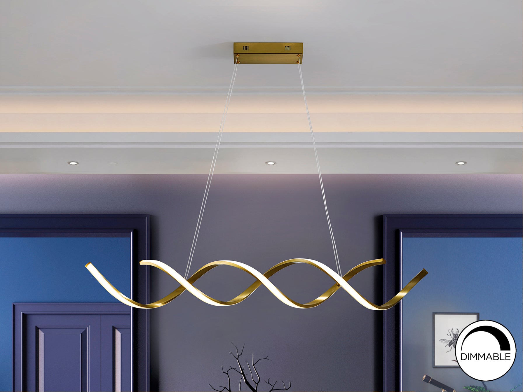 Lámpara de techo DIDO Oro Brillo Schuller, diseño moderno en metal con altura regulable y LED integrado, ideal para comedor o salón.