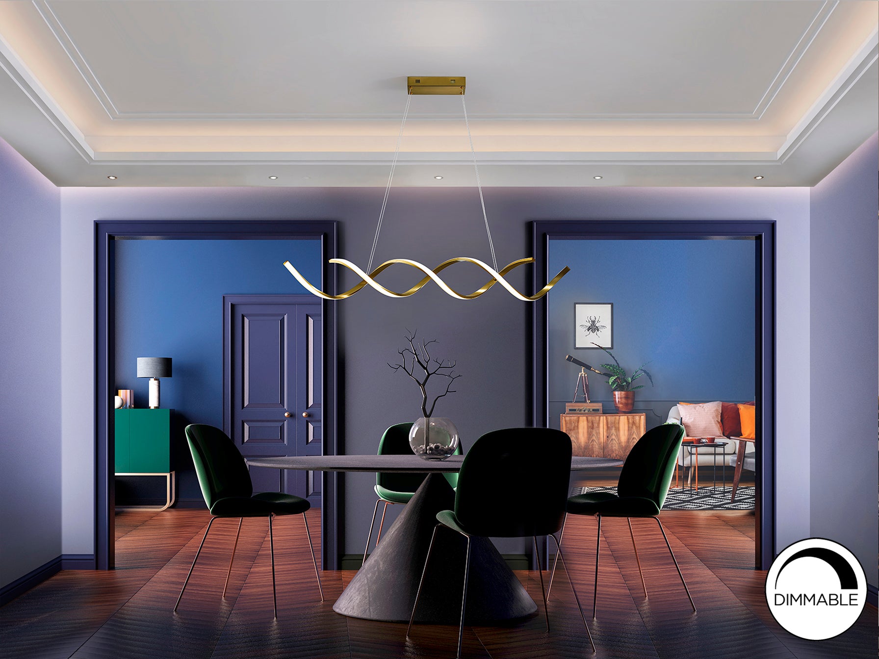 Lámpara de techo DIDO Oro Brillo Schuller, diseño moderno con LED integrado y altura regulable, ideal para comedor y salón.