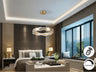 Lámpara de techo Lira Ø60 cm oro cepillado dimmable LED Schuller para salones modernos.
