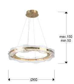 Medidas de Lámpara de techo Lira Ø60 cm oro cepillado dimmable LED Schuller, diseño moderno para salón.