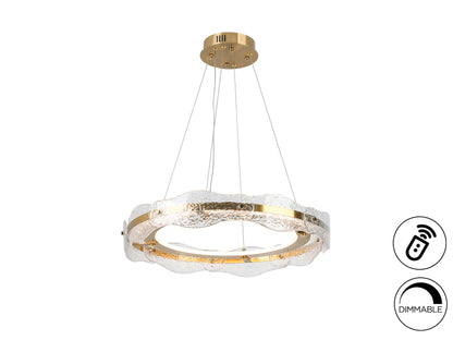 Lámpara de techo Lira Ø60 cm oro cepillado dimmable LED Schuller para salón moderno.