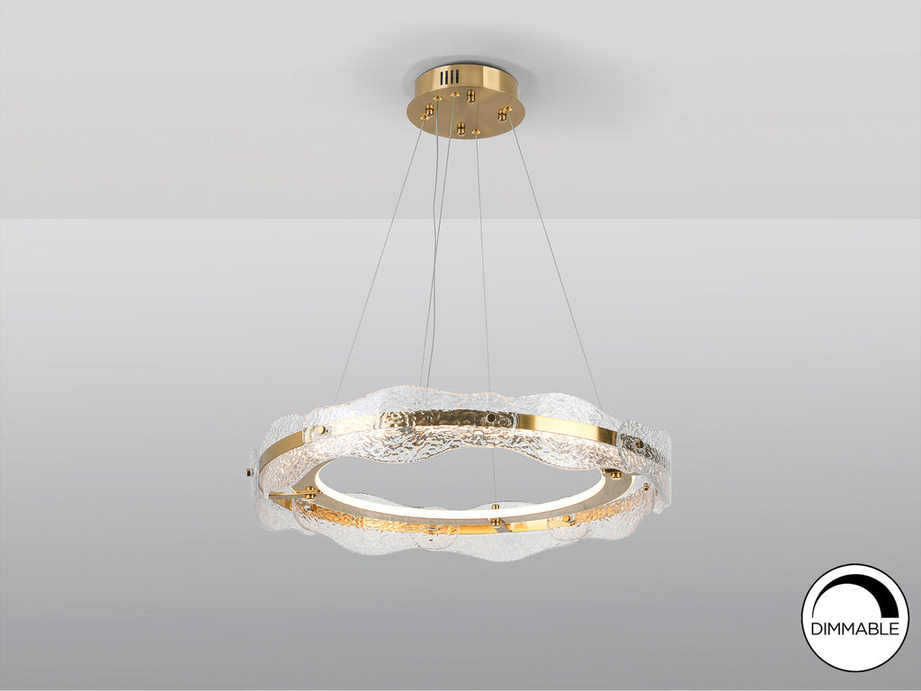 Lámpara de techo Lira Ø60 oro cepillado Schuller, con altura regulable, LED integrado y diseño moderno.