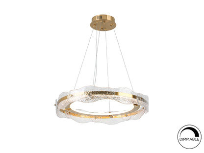 Lámpara de techo Lira Ø60 cm en oro cepillado de Schuller, con altura regulable, LED integrado y diseño moderno para comedor o salón.