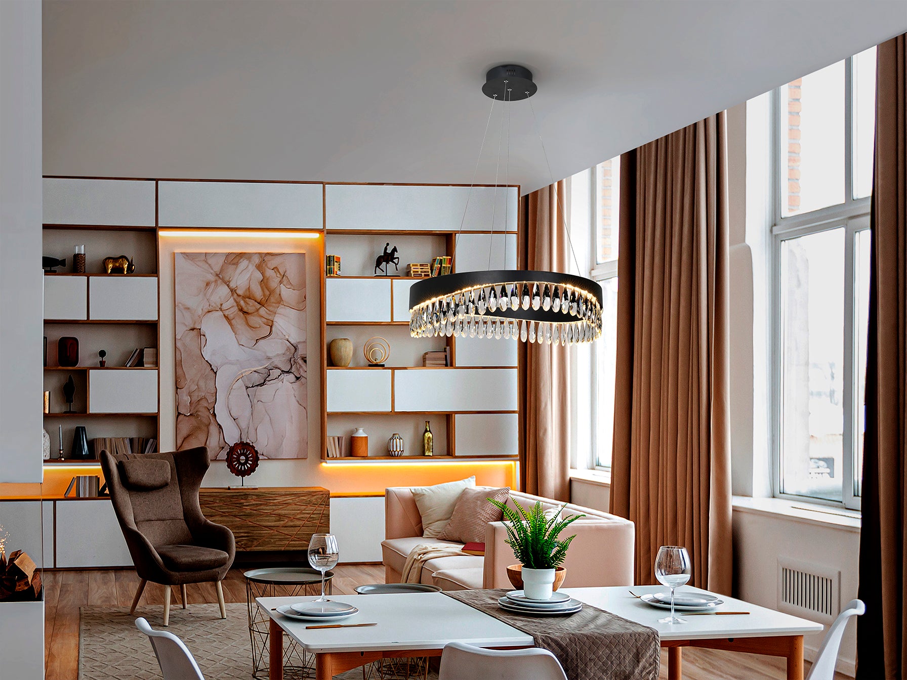 Lámpara de techo Selene Ø60 cm en negro con cristal LED regulable, diseño moderno de Schuller.